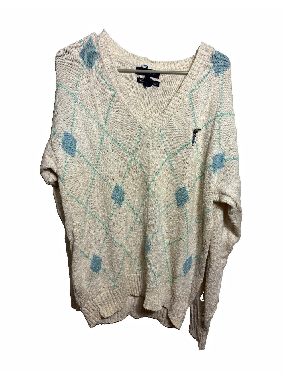 Vintage GANT "Hand Intarsia" Argyle Golf Sweater Linen/Cotton Large